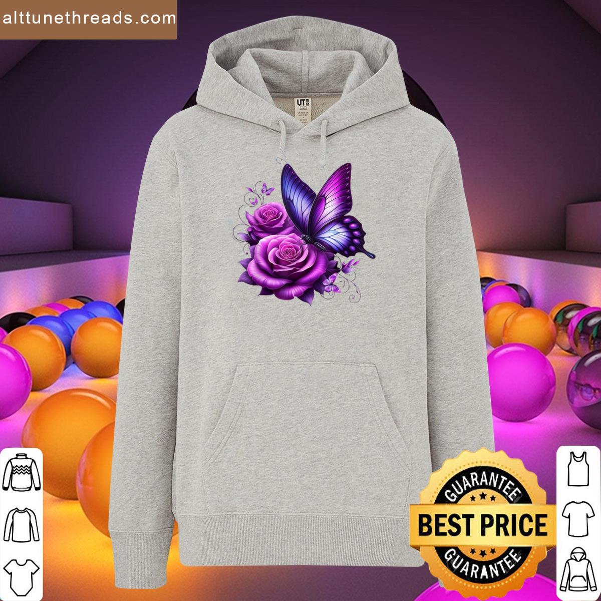 Beautiful Butterfly Purple Rose Butterfly Lovers Gifts Women Shirt