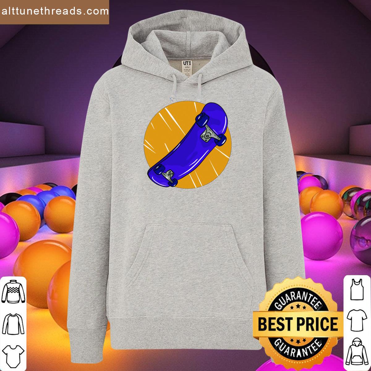 Blue Skateboard With Yellow Circle And Lines Shirt