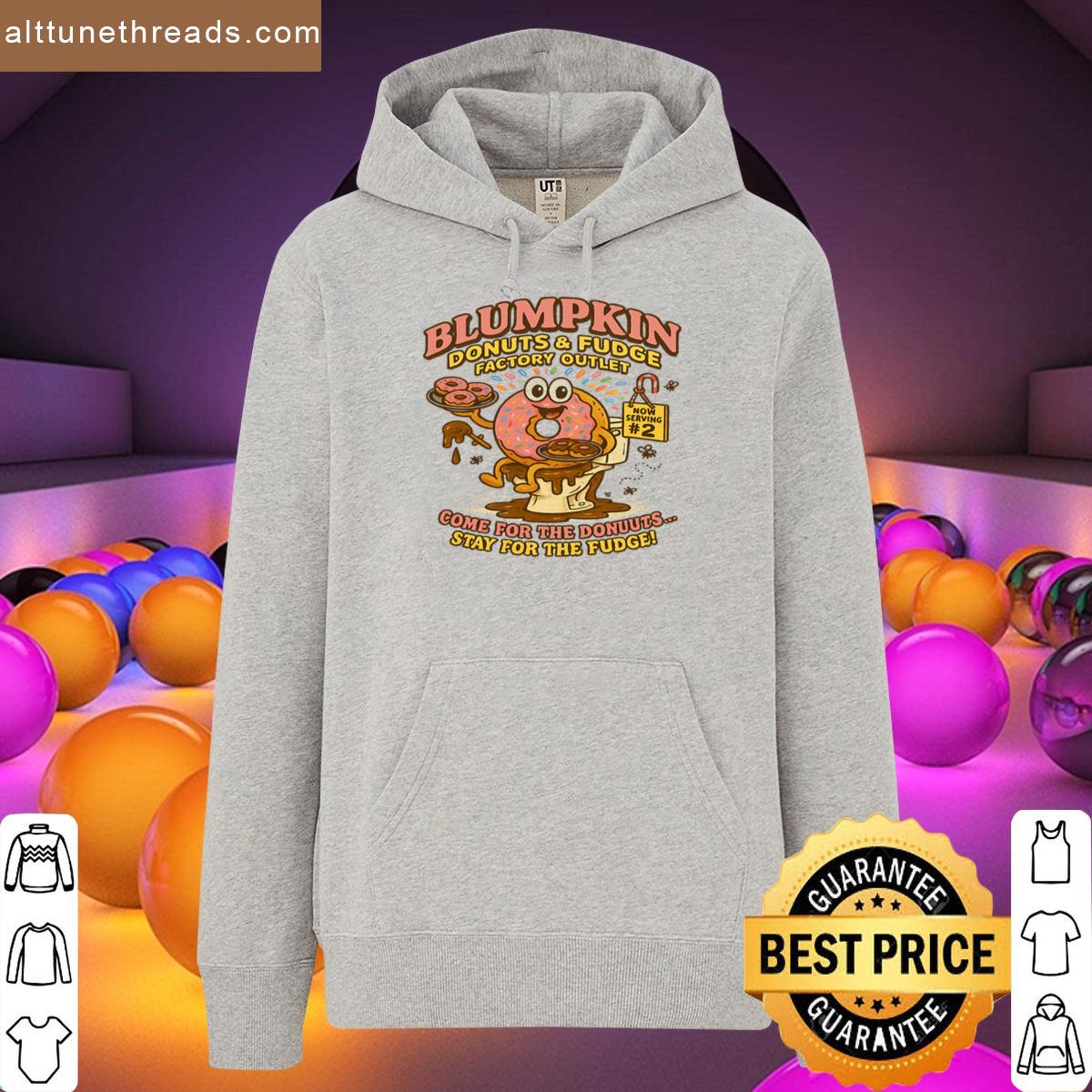 Blumpkin Donuts Fudge Factory Outlet Edgy Food Parody Humor Oversized Shirt
