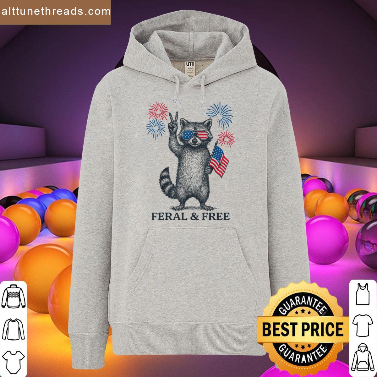 Feral But Free Funny Raccoon Patriotic 4th Of July Shirt