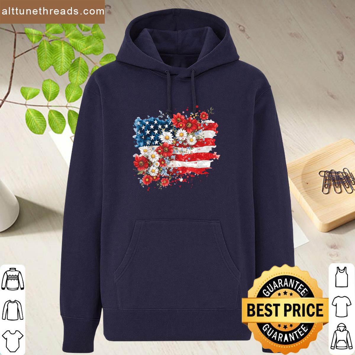 Floral American Flag Daisy 4th July Women Girls Patriotic Shirt