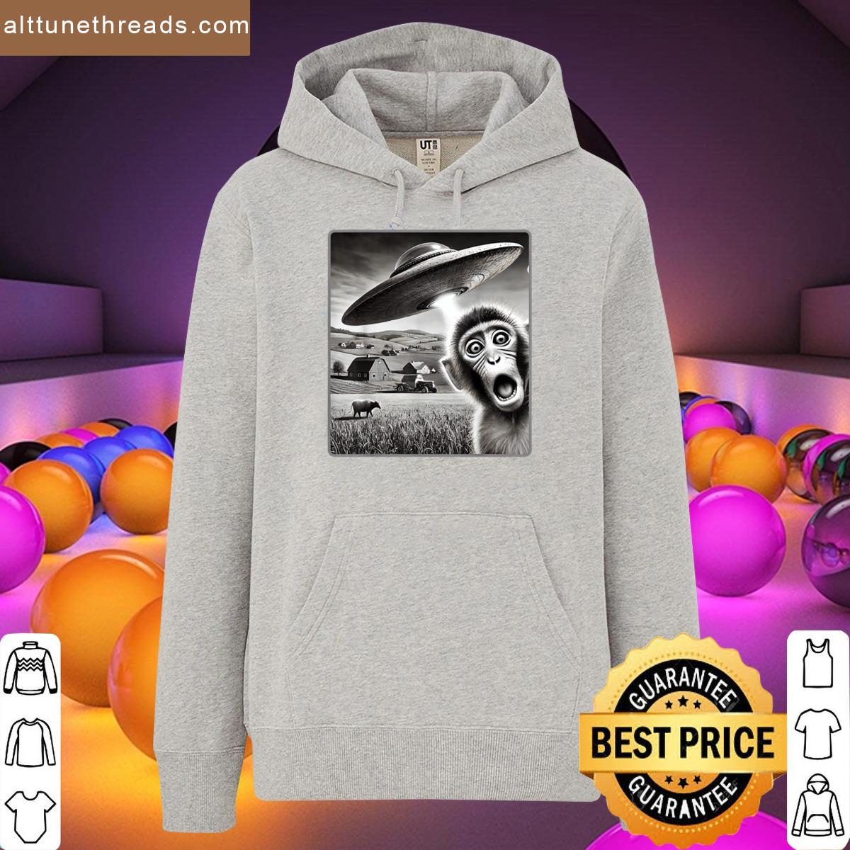 Funny Monkey Selfie With Alien Ufo Monkey Women Men Kids Shirt