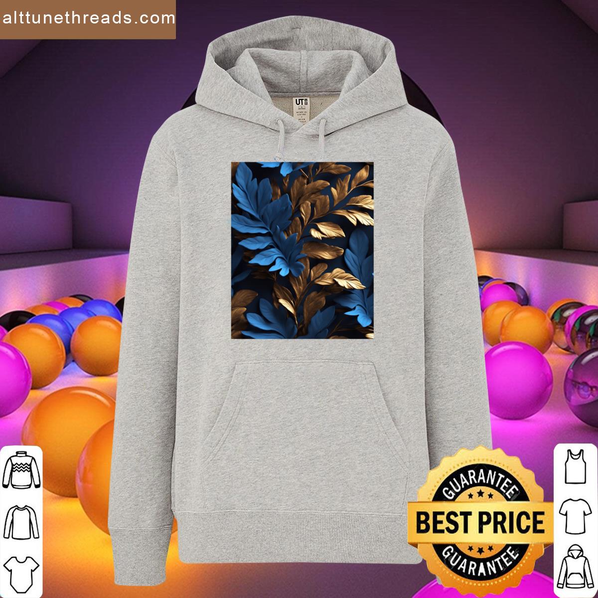 Gold And Blue Leaves Graphic Shirt