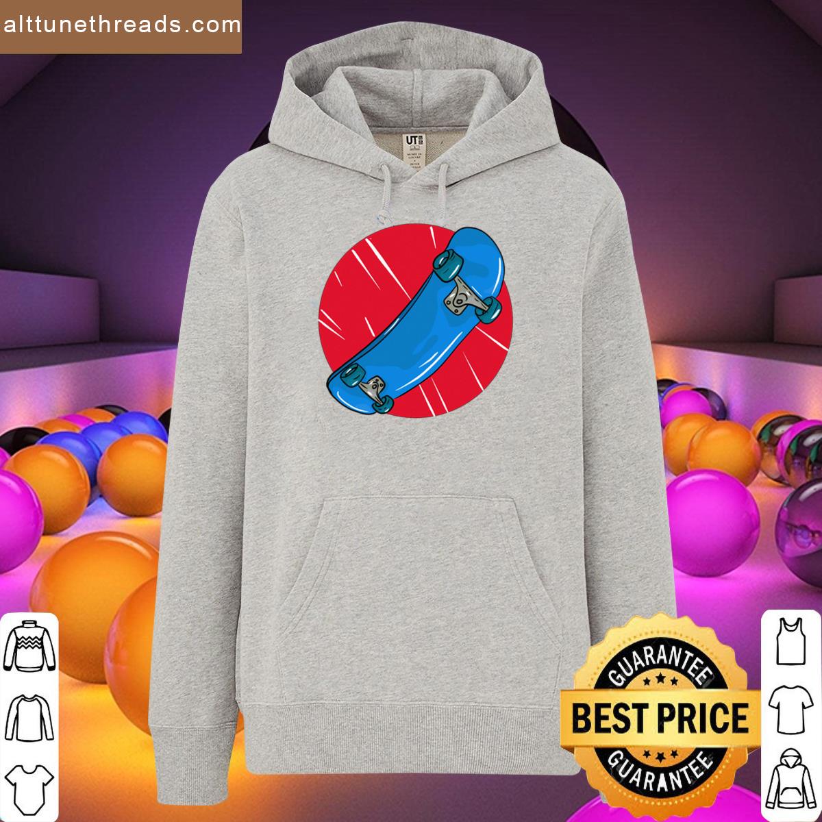 Light Blue Skateboard With Red Circle And Lines Oversized Shirt