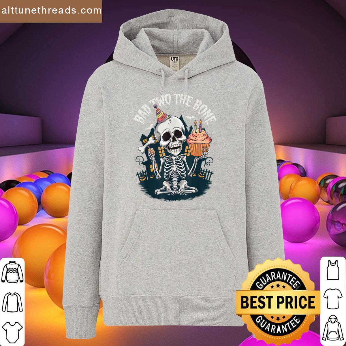 Bad Two The Bone Skeleton Funny Halloween 2nd Birthday Shirt