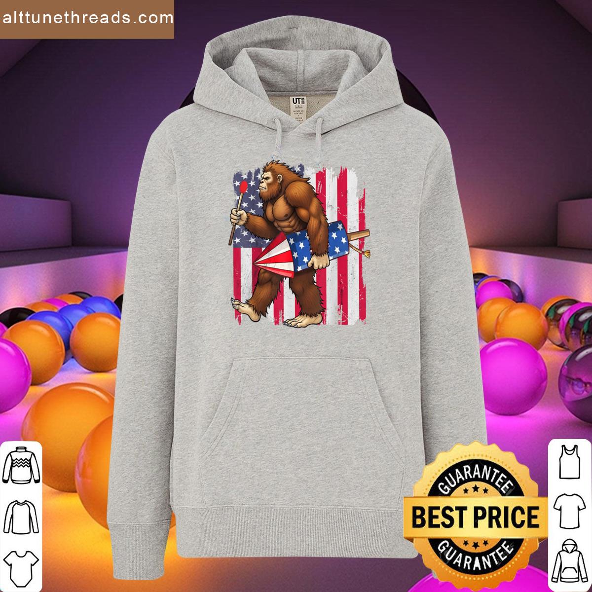 Bigfoot 4th Of July Sasquatch Fireworks Usa American Flag Shirt