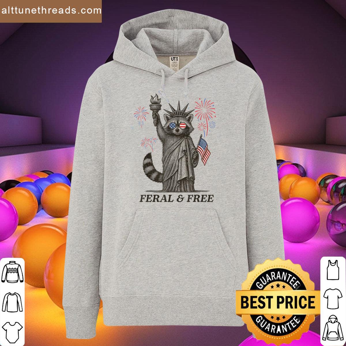 Feral Free 4th Of July Patriotic Raccoon Fireworks Us Flag Shirt