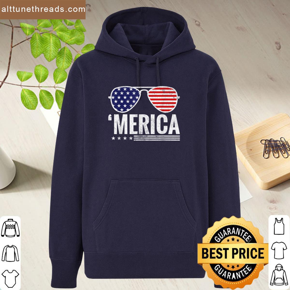Merica Us America Flag Sunglasses 4th Of July Patriotic Shirt