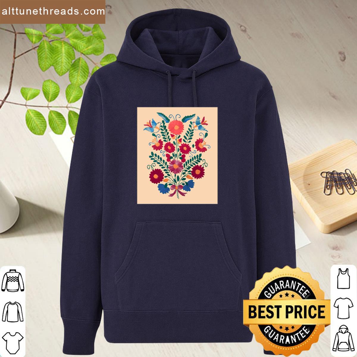 Mexican Folk Art Blue Birds Flowers Premium Shirt