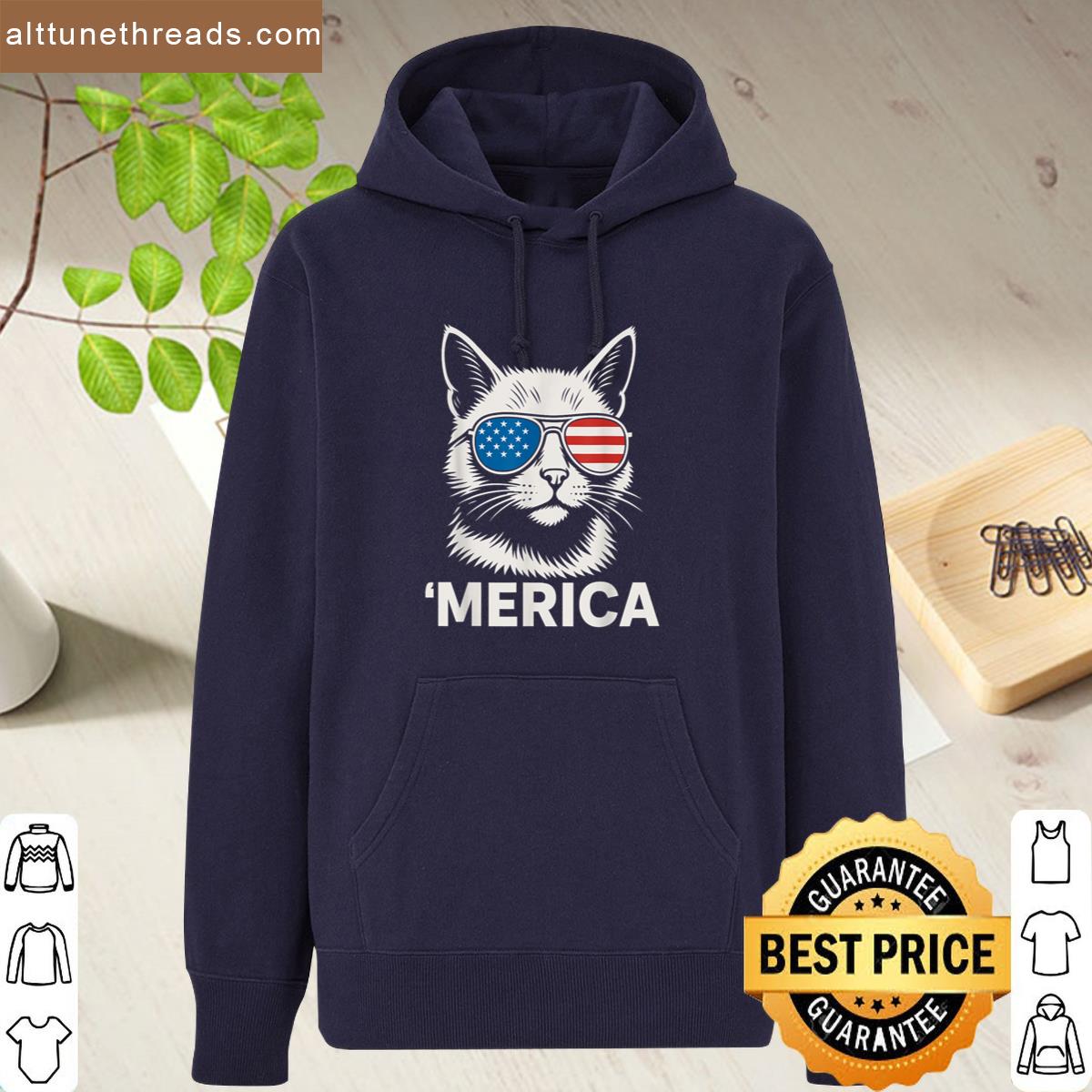 Patriotic Cat With Sunglasses Funny Merica Usa Shirt