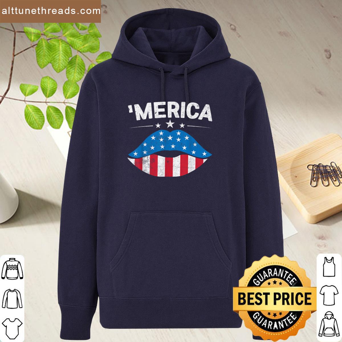 Patriotic Us America Flag Lips 4th Of July Merica Shirt