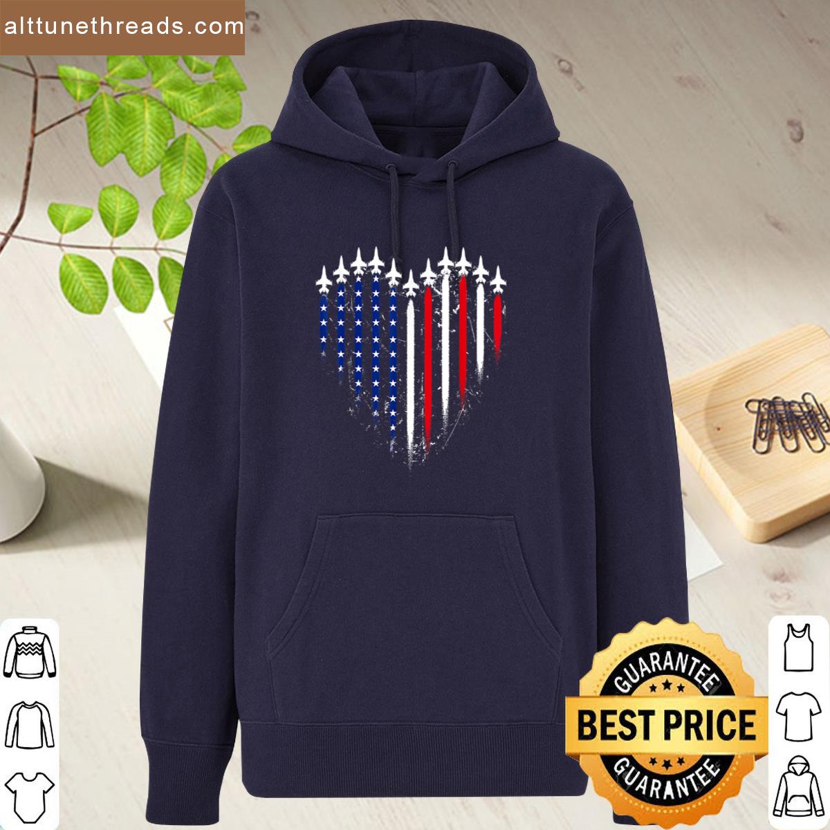Patriotic Usa Heart Flag Fighter Jets 4th Of July Shirt