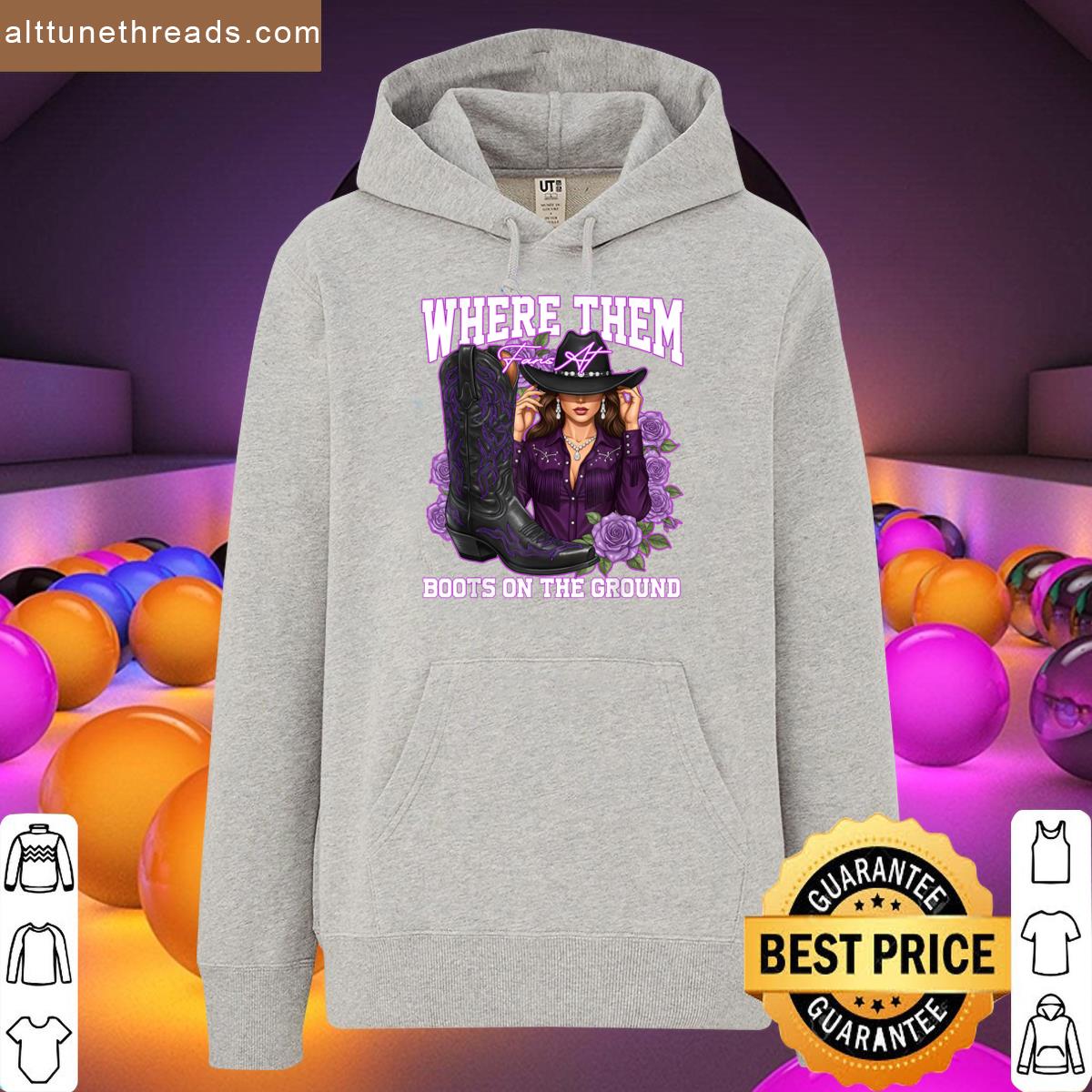 Where Dem Fans At Purple Black Cowgirl Boots On Da Ground Shirt