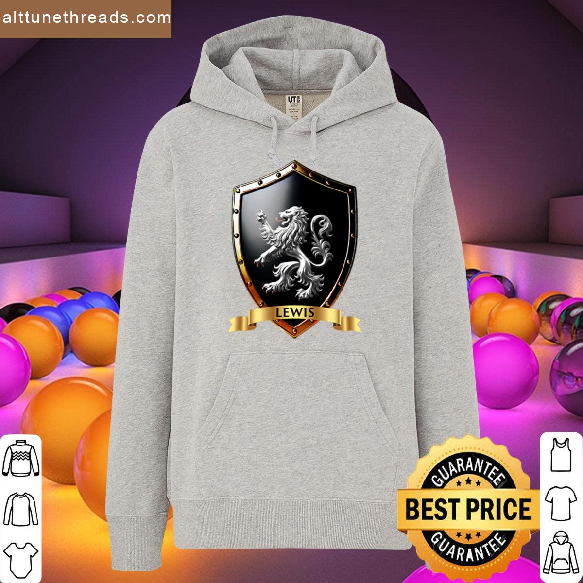 Lewis Family Shield Silver Lion Strength With Proud Name Banner Shirt