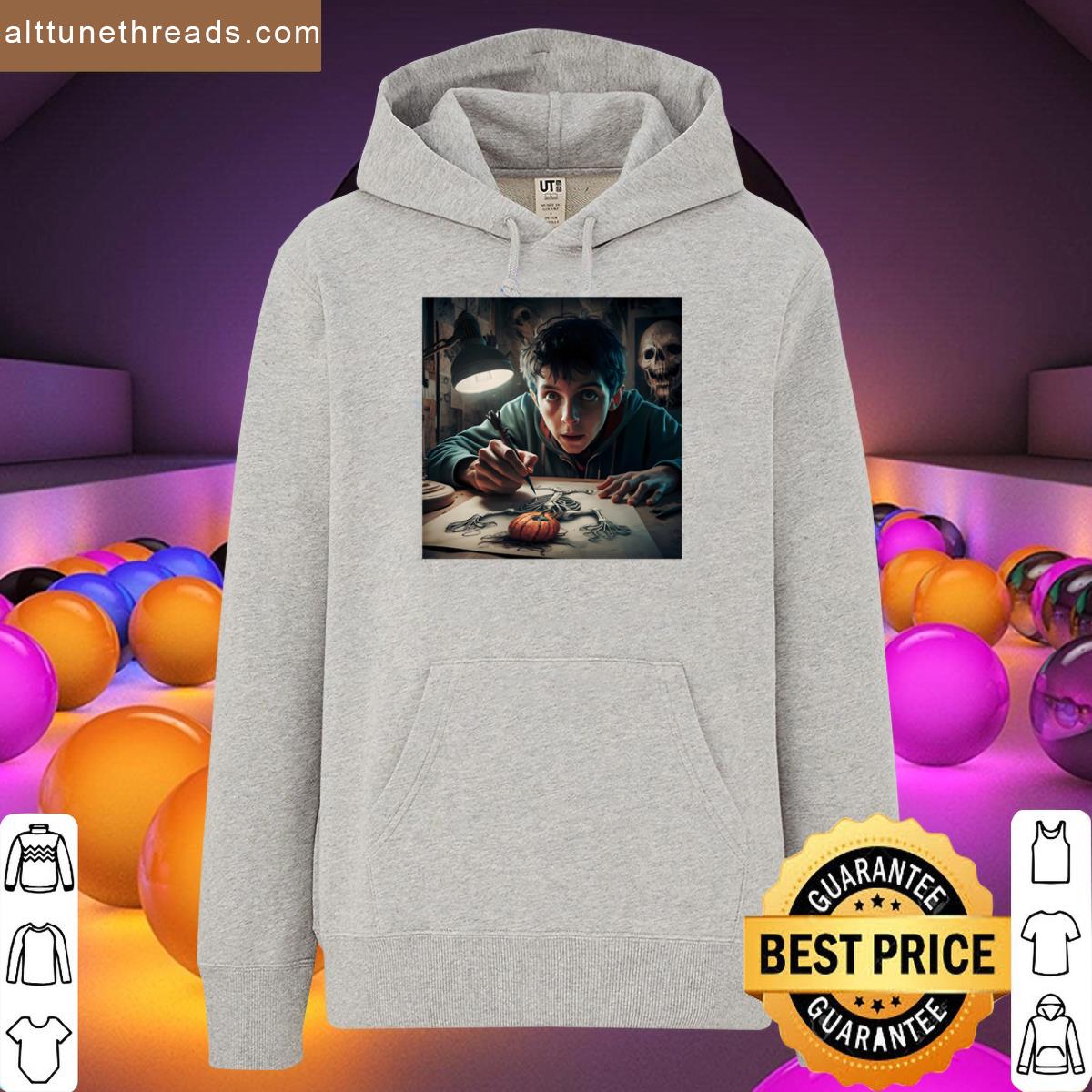 Pumpkin Skeleton Drawing Premium Shirt