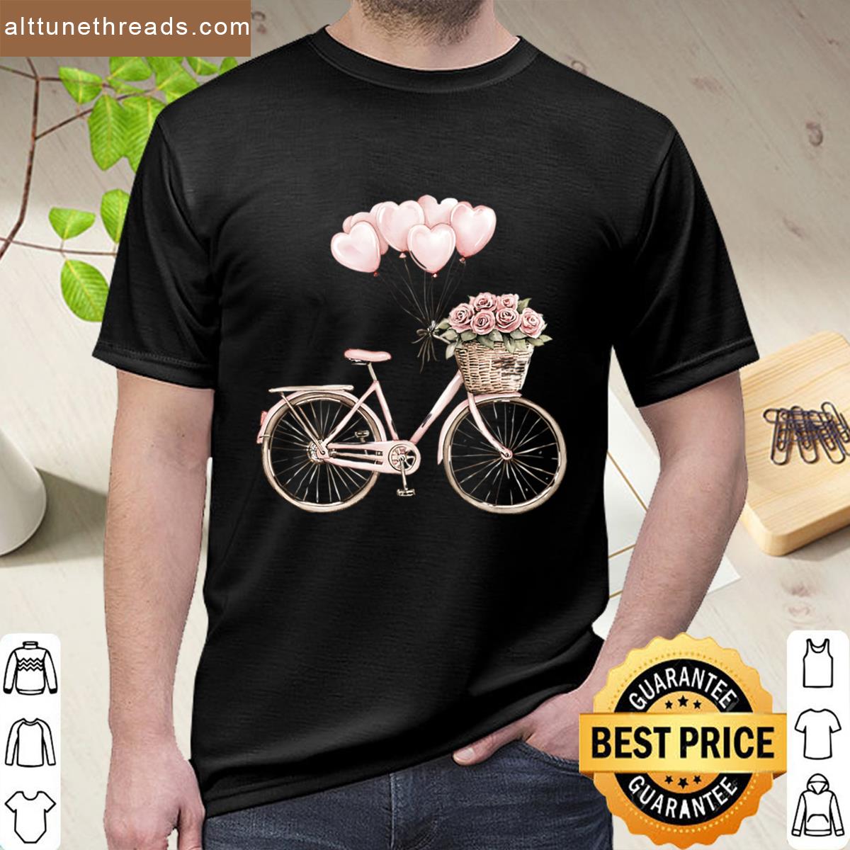 Pink Bicycle With Heart Balloons Shirt