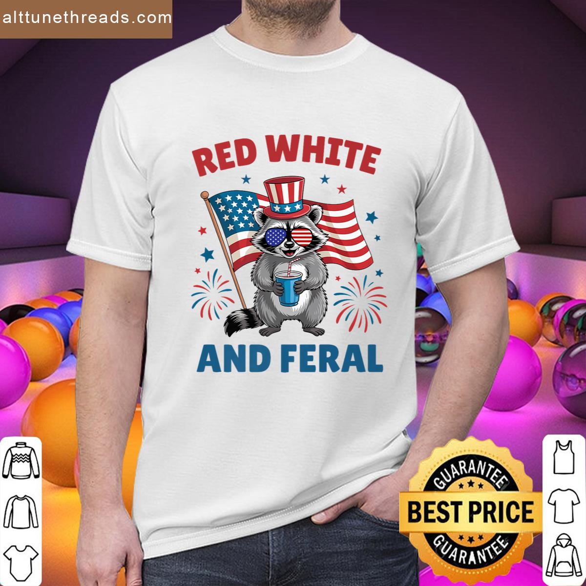 Red White And Feral Funny Raccoon 4th Of July Patriotic Girl Premium Shirt