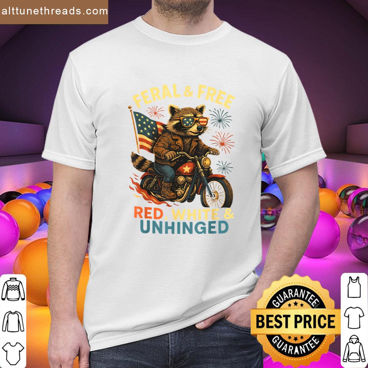 Red White Feral And Free Raccoon Funny Fourth Of July Tanks Shirt