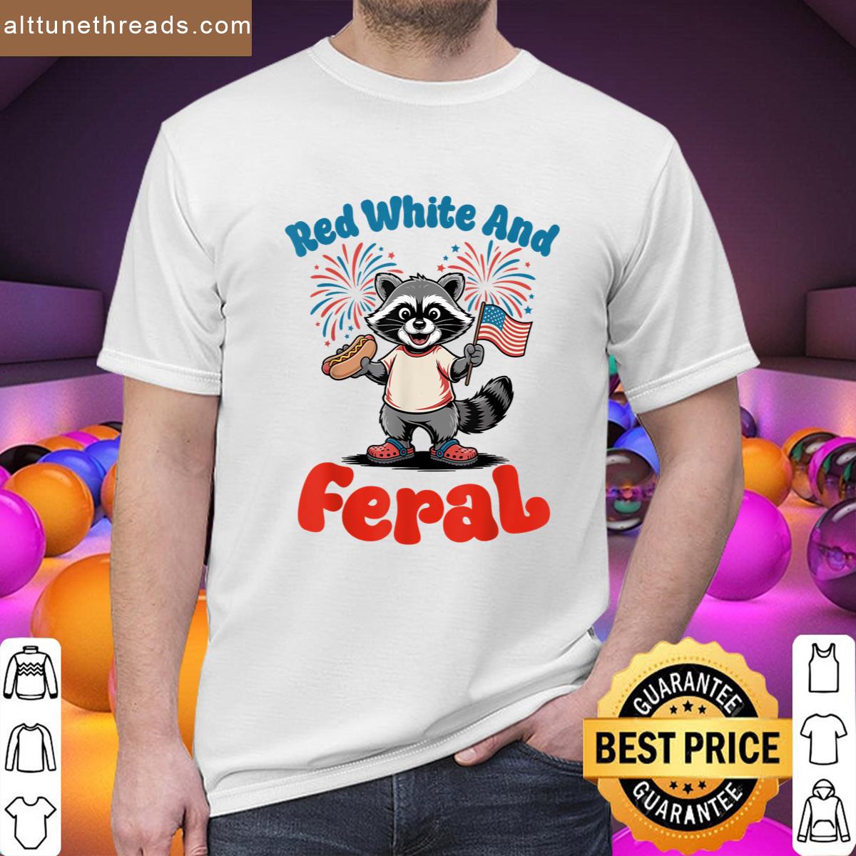 Red White Feral Raccoon 4th Of July Patriotic Hot Dog Usa Shirt