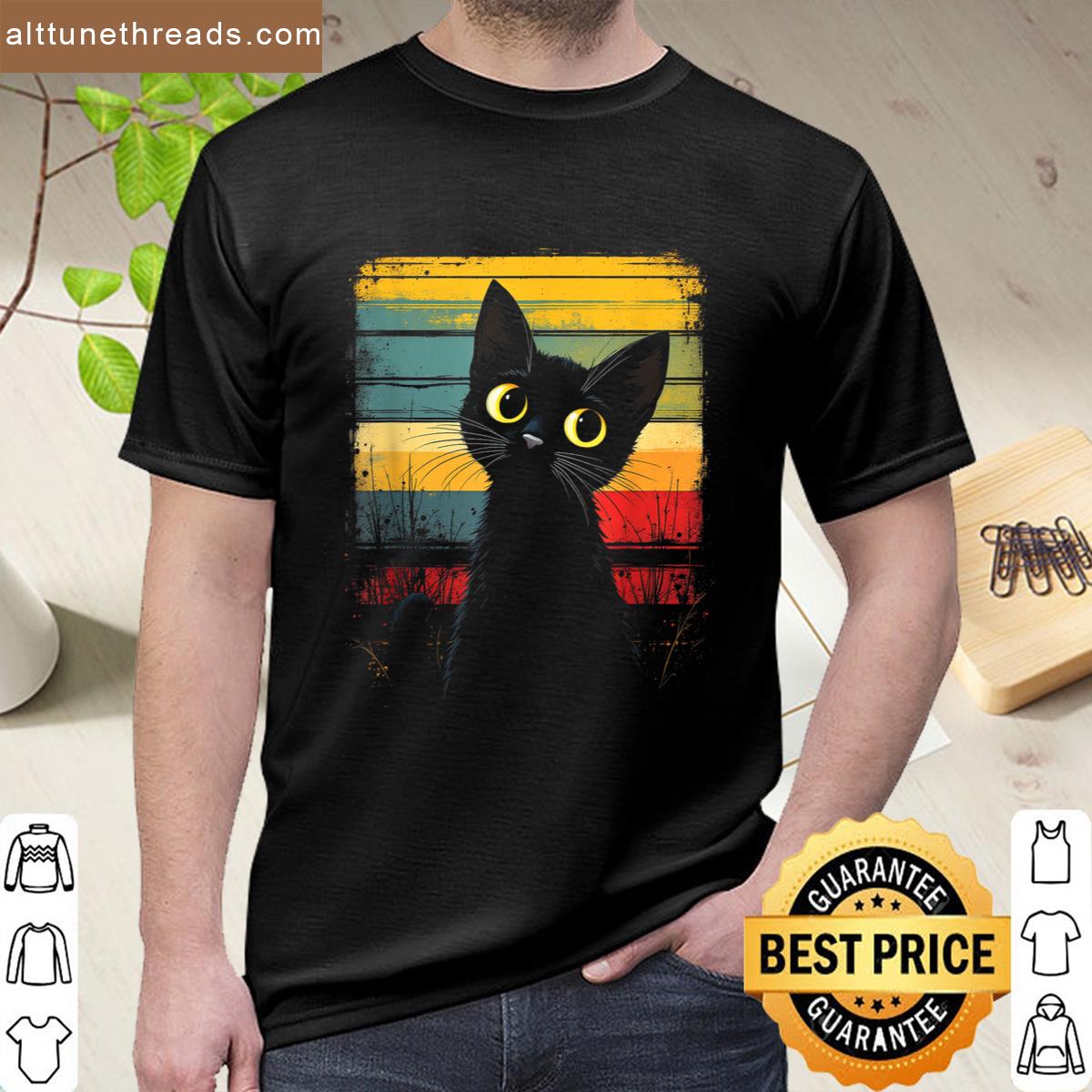 Retro Cat Motif Shirt