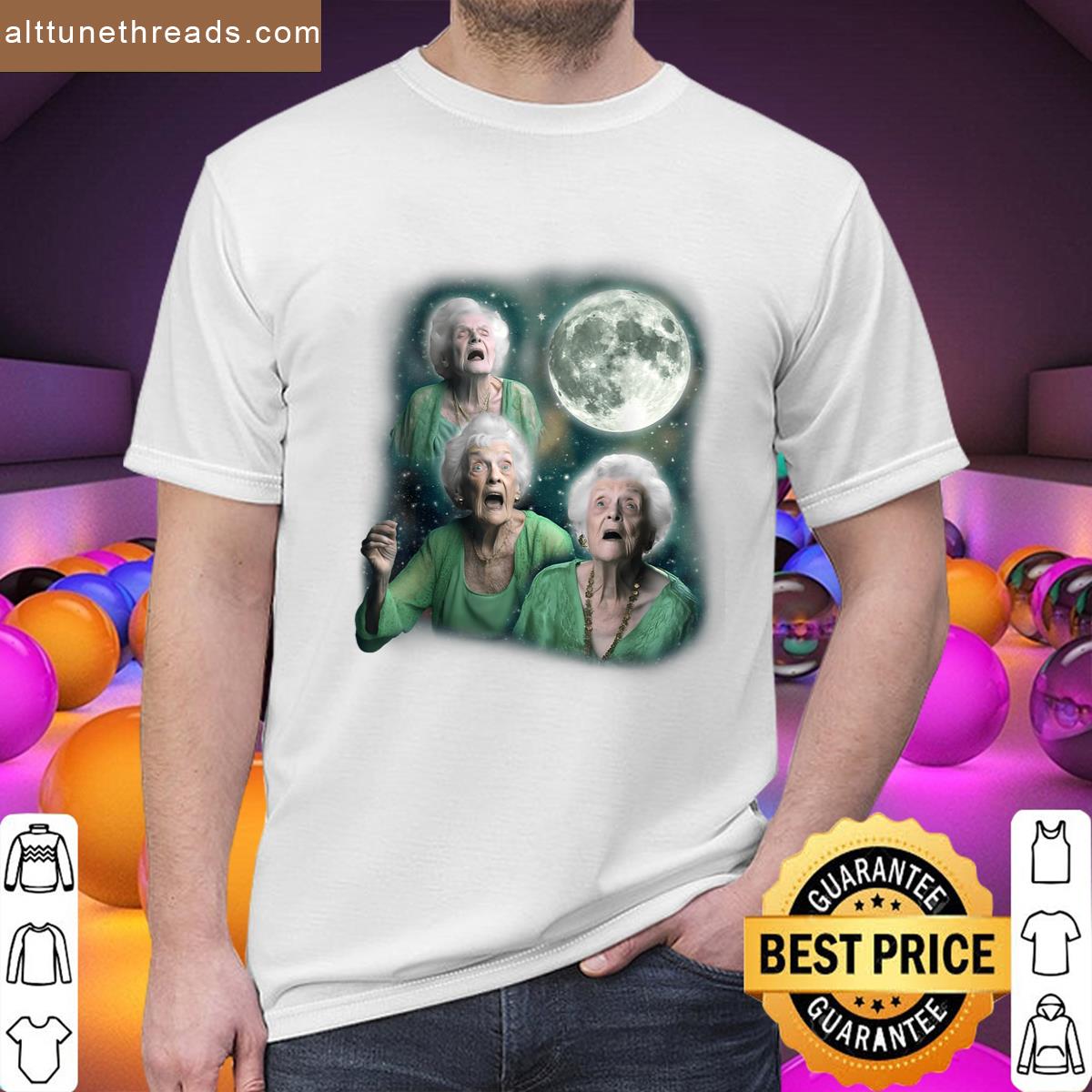 Three Granny Moon 3 Old Ladys Howling Weird Cursed Meme Shirt