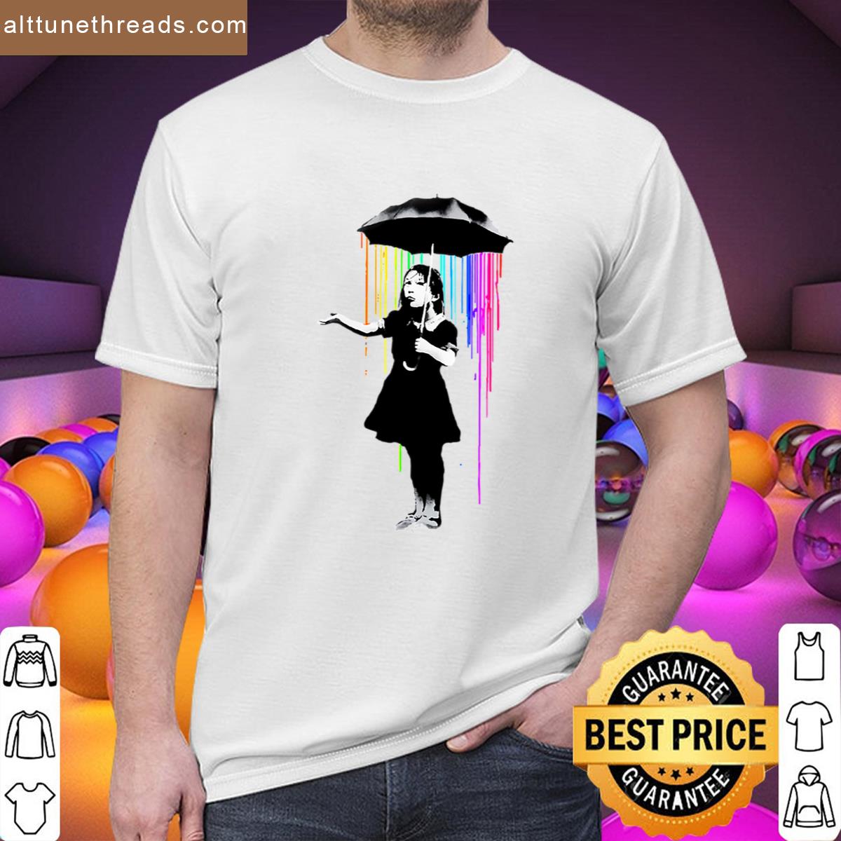 Banksy T-shirtbanksy Rainbow Rain Umbrella Girl Shirt