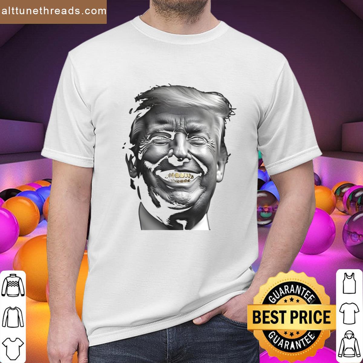 Donald Trump Black White Portrait W Gold Grills Shirt