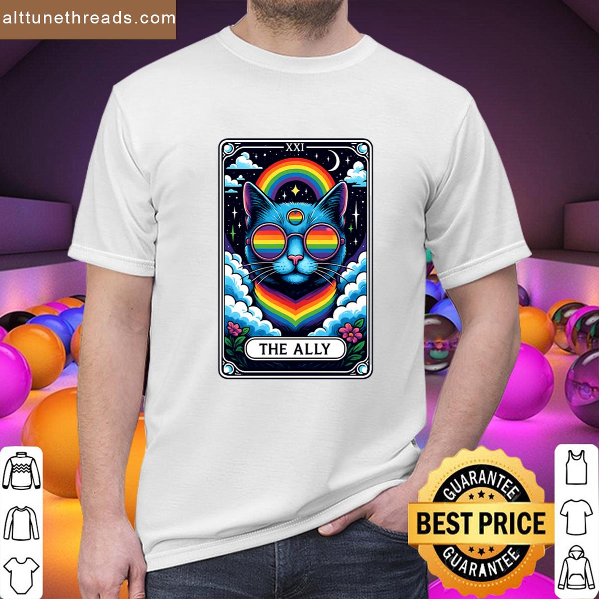 Funny Ally Cat Tarot Card Pride Sunglasses Gay Pride Lgbtq Shirt