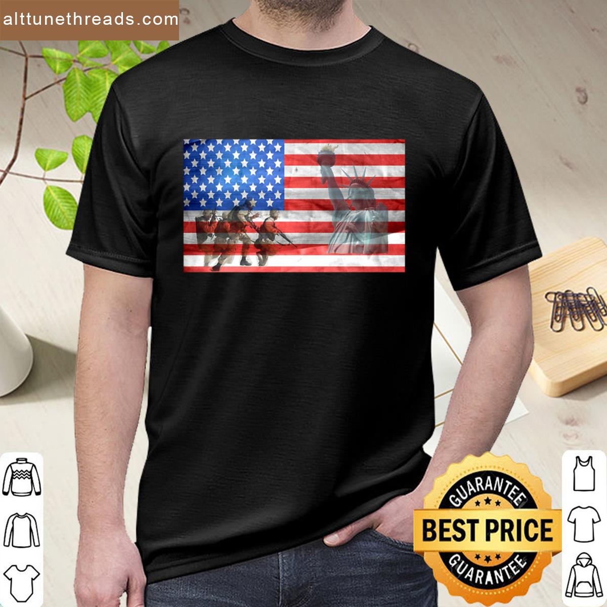 Military Patriotic Soldiers Us Flag Design Oversized Shirt