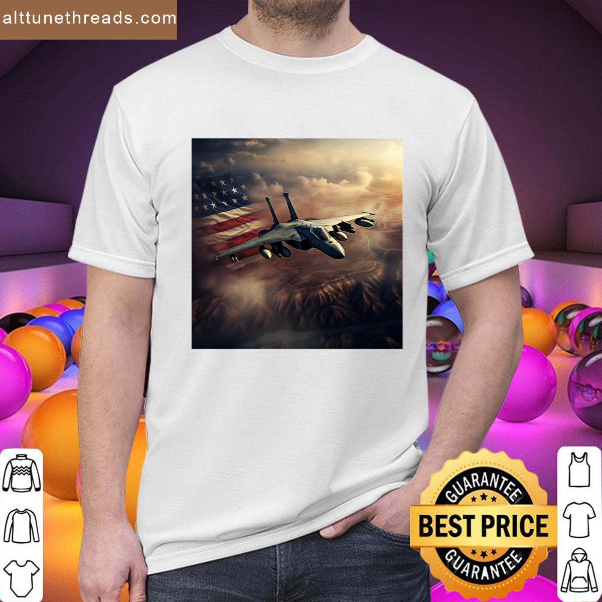 Patriotic American Flag Fighter Jet Digital Print Shirt