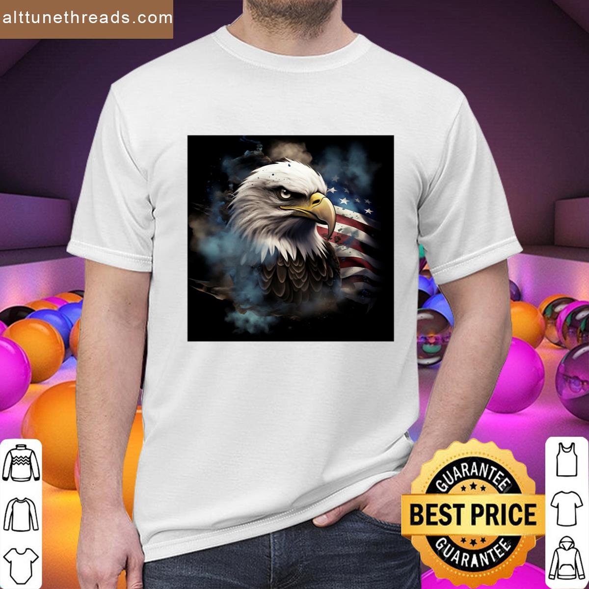 Patriotic American Flag Print Bald Eagle Print Shirt