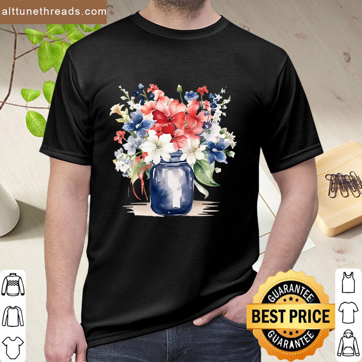Patriotic Floral Arrangement In A Mason Jar Shirt